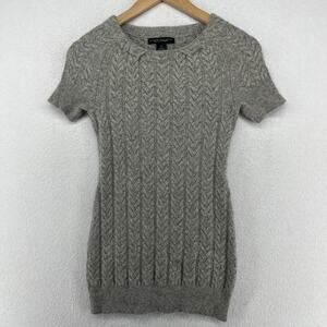 ELENA SOLANO Sweater Dress S 100% 2-Ply Cashmere Cable Short Sleeve Bodycon Gray